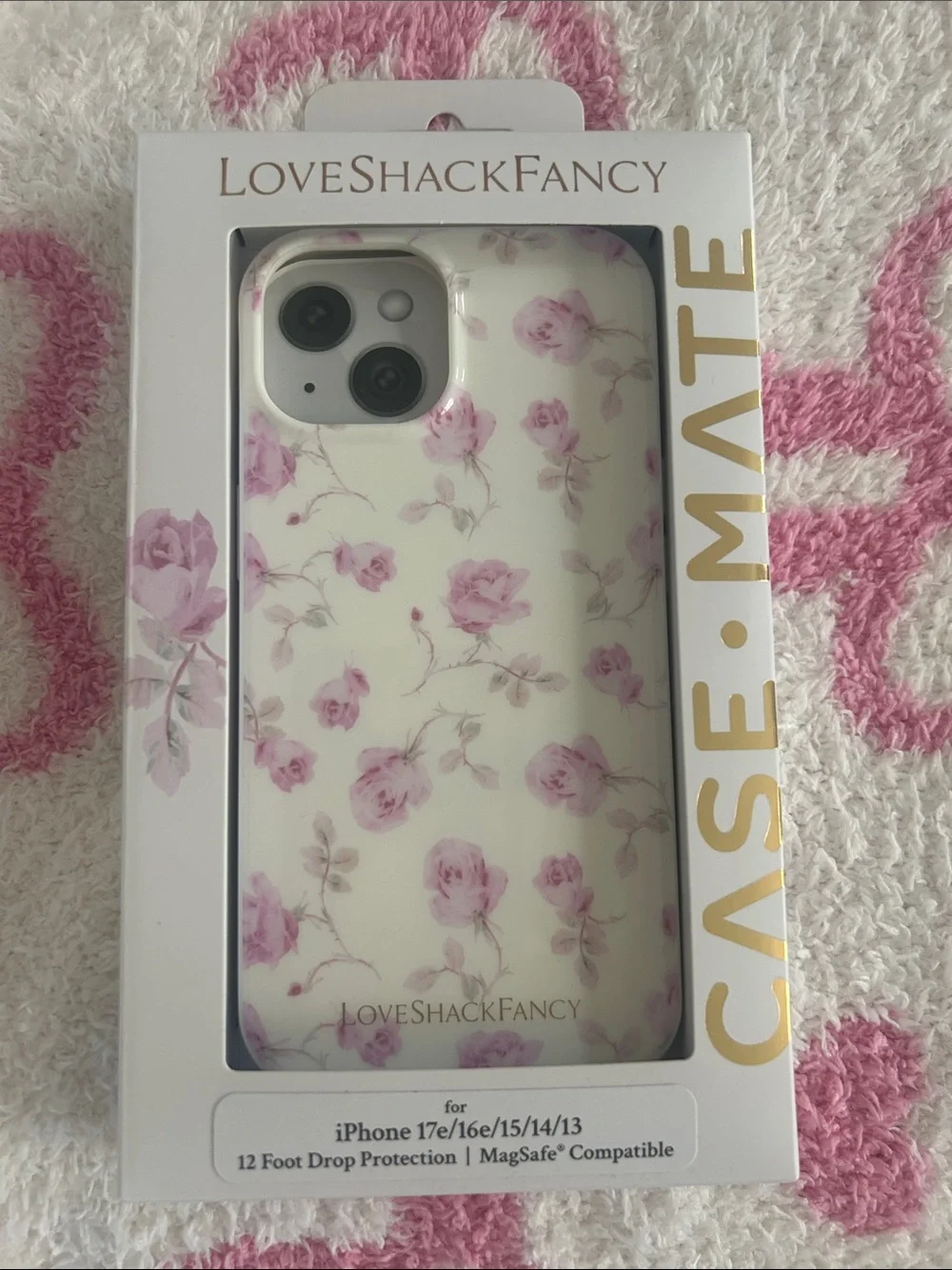 LoveShackFancy White & Pink Rose Pattern iPhone Case